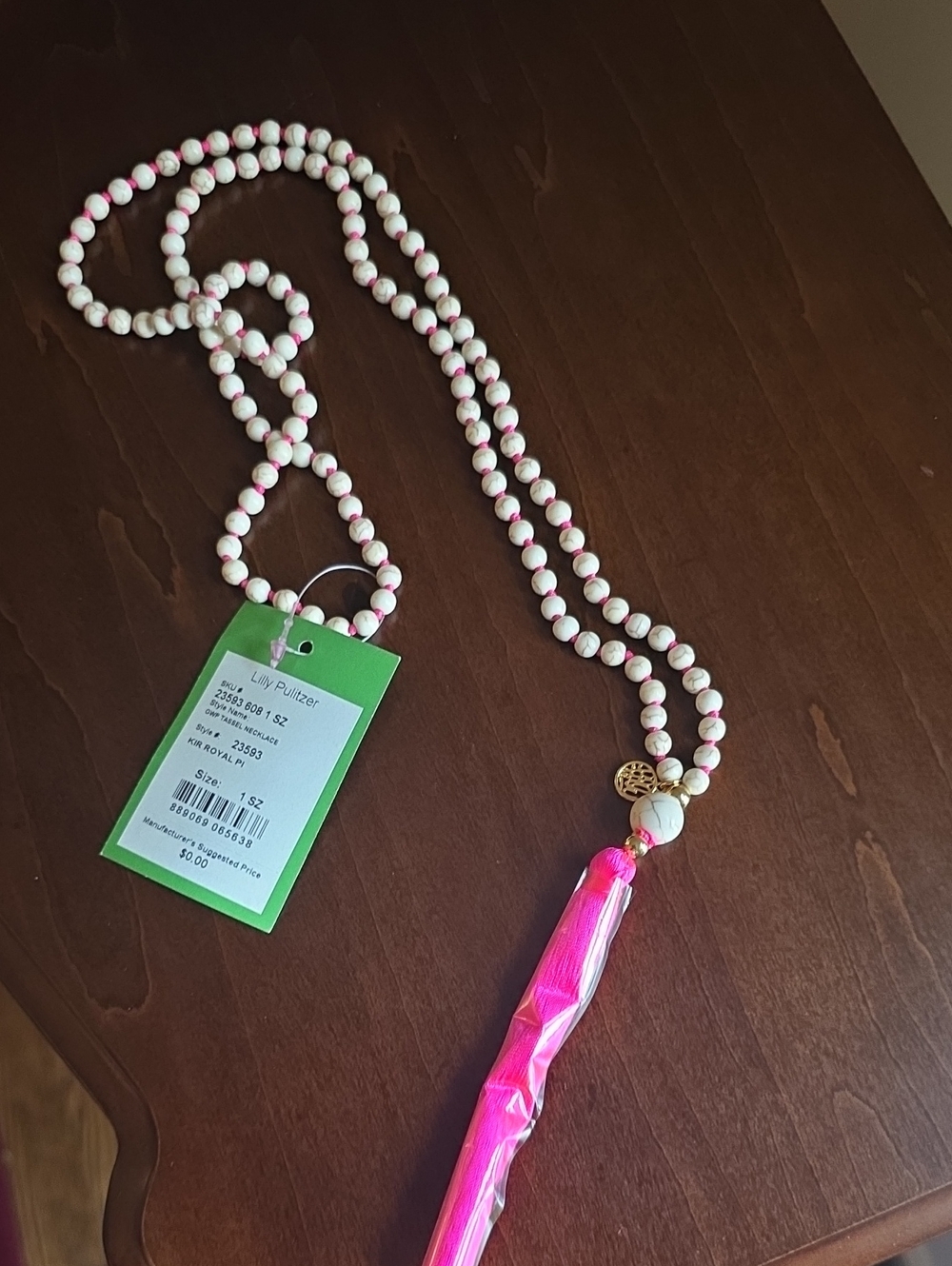 Lilly Pulitzer NWT Beaded Tassel Necklace - White & Pink